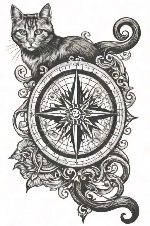 Compass With Small Cat Curled