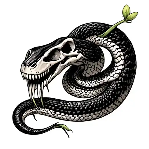 Snake Skeleton With Carnivorouse Plants Eating The Flesh