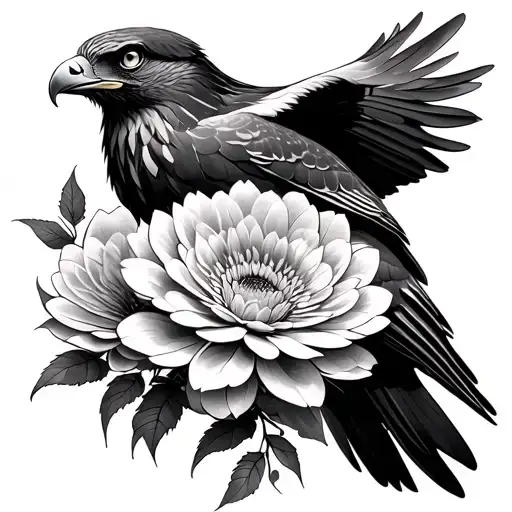 Hawk With Chrysanthemum Flowers