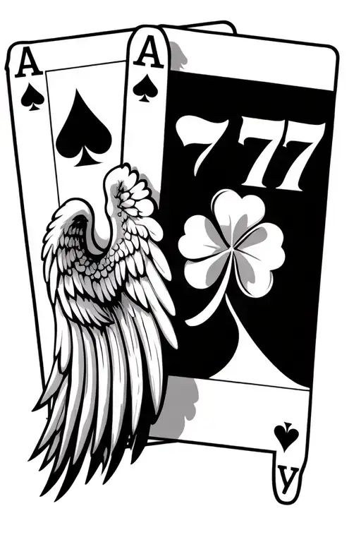 777 Angel Number And Four Leaf Clover And Pair Of Aces Poker Cards