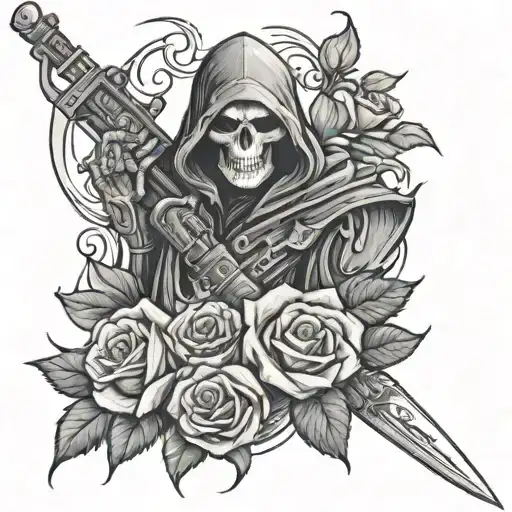 Mercenary Reaper With Skulls And Roses