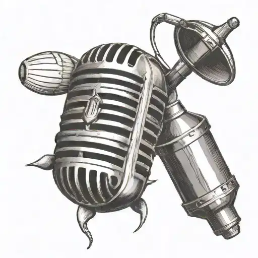 A Minimalist Tattoo Of A Cricket Ball And A Vintage Microphone