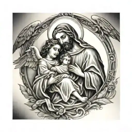 Mary And Jesus With Angel In The Middle