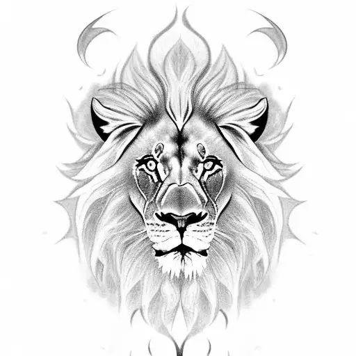 Lion With A Majestic Mane Made Of Flames