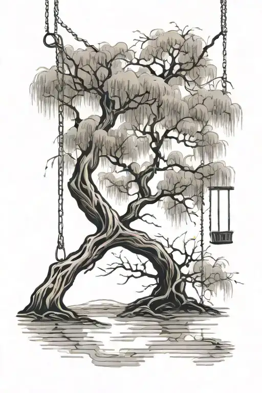 Weeping Willow Tree With Swing Hanging