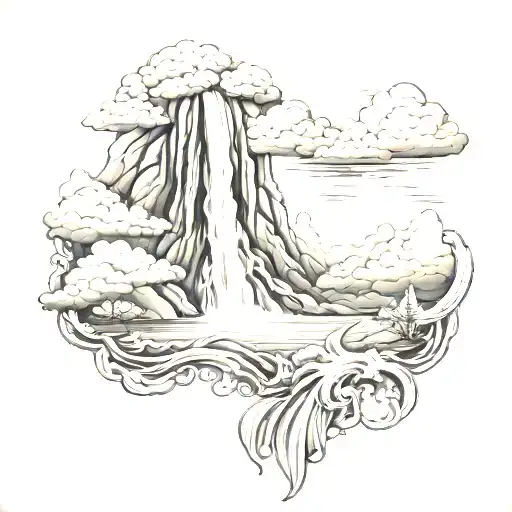 Waterfall And Clouds Surrounding