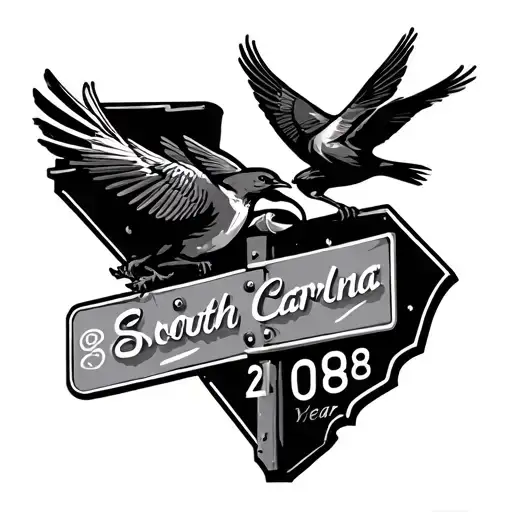 South Carolina Symbol The Year 2008 With Birds And Street Sign