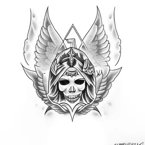 Chicano Style Tattoo Which Includes A Praying Angel And A 1964 Chevrolet Impala
