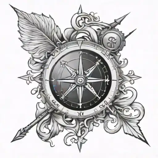 Compass And Irish Harp And Arrow Piercing
