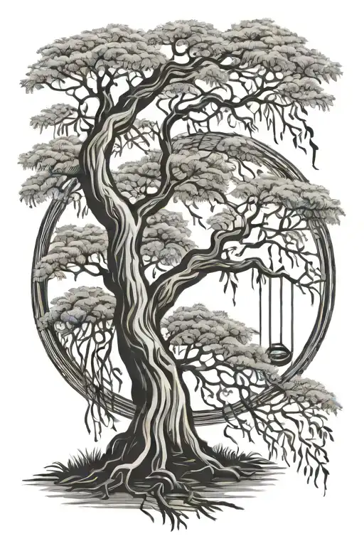 Weeping Willow Tree With Girl Swinging