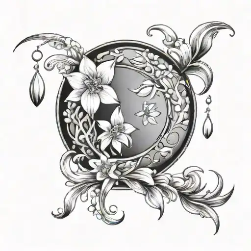 Crescent Moon Outline With Snowdrop Flowers Intertwined