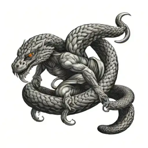 Arch Angel Fighting A Coiled Snake