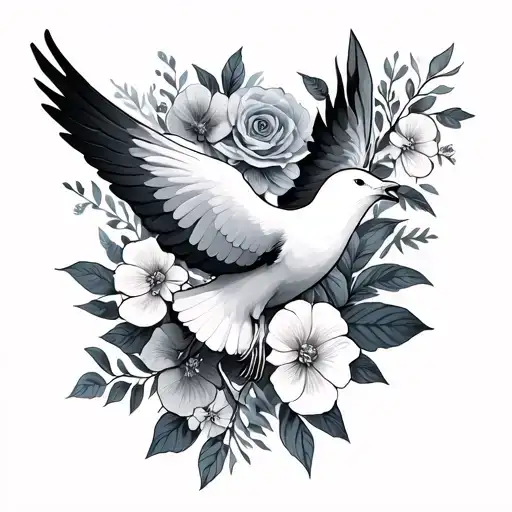Inner Bicep Dove Tattoo That Compliments Floral Sleeve