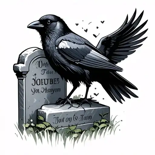 Headstone With Black Crow Perched