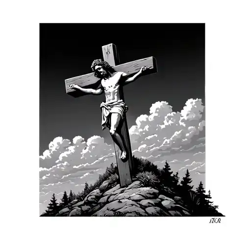 Jesus On The Cross On A Hill Dark Sky