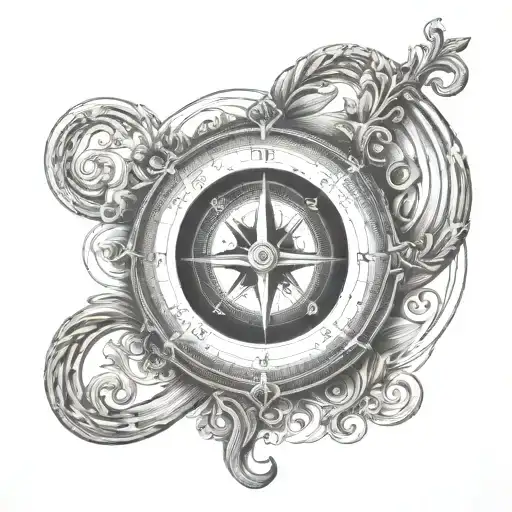 Compass At The Base Of An Irish Harp