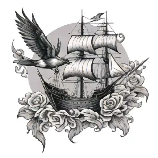 Victorian Ship With Swallow Bird
