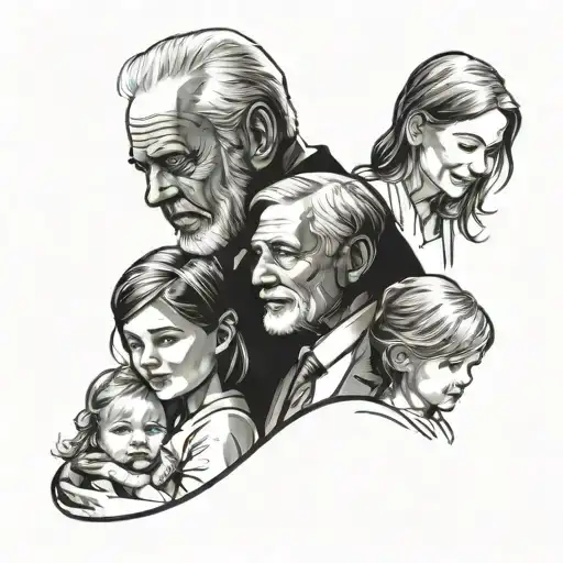 Grandfather With Daughter And 2 Grandchildren Sillouette