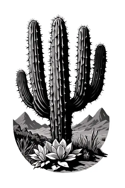 Western Cactus And Moutains