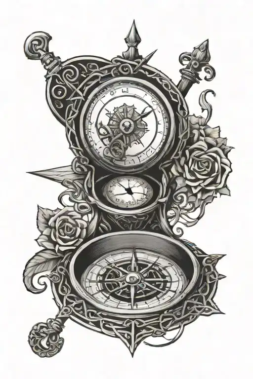 Compass Intertwined With Irish Harp And Celtic Linework