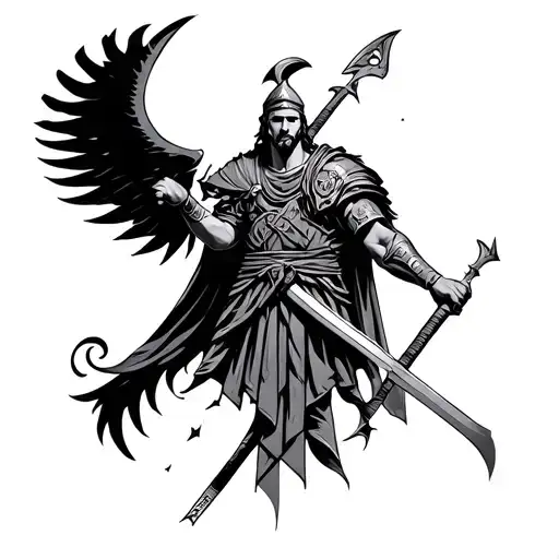 Roman Warrior And Old Symbols Intertwined