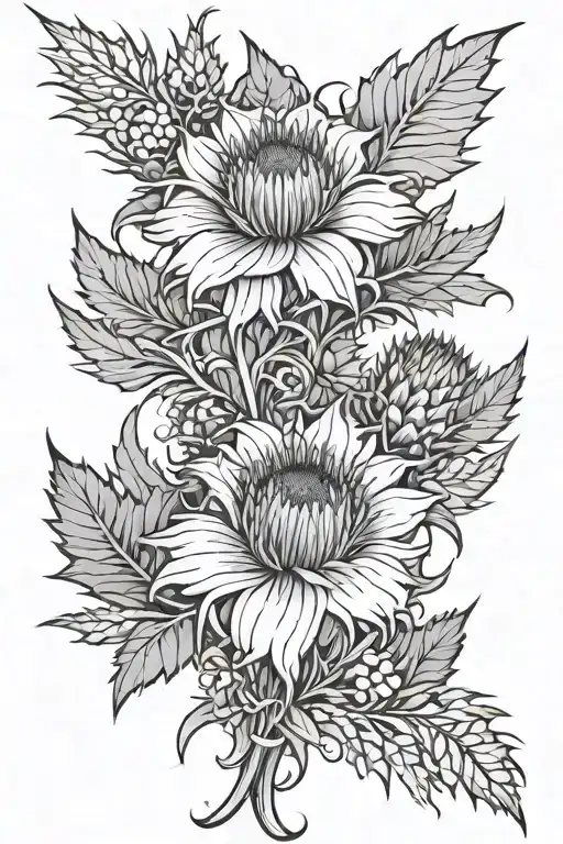 Thistle Flower And Sampaguita Flowers In Vine Wrapping