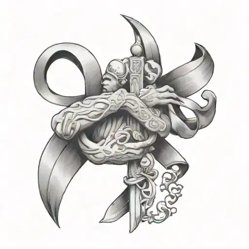 God Holding A Cancer Ribbon While Praying