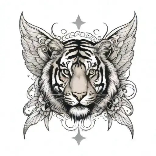 So Wings On The Right With A Cross In The Middle And Tiger On The Left