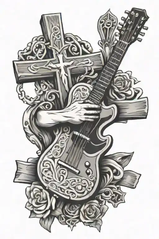 Guitar And Crucifix Wooden Cross