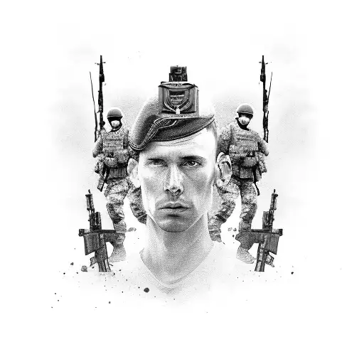 Create A Realistic Portrait Of A Special Forces Soldier Surrounded By Game Characters