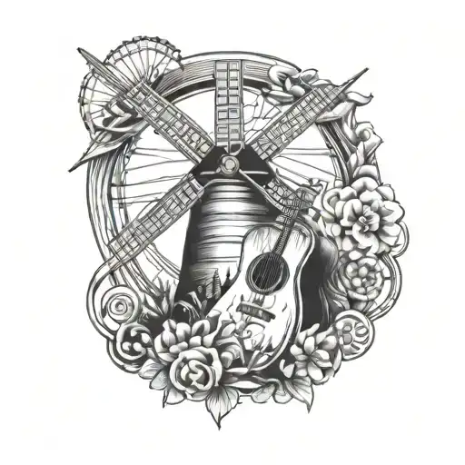Windmill And Guitar Intertwined