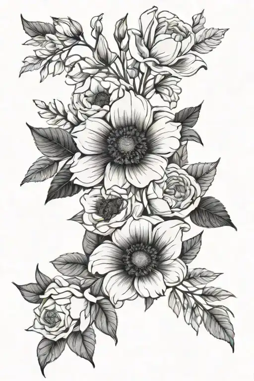 Feburary July September October March Birth Flower Bouquet Fine Line