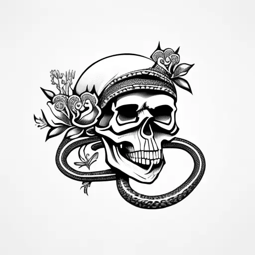Skull With Flowers And Snake Coming Out Of Eye