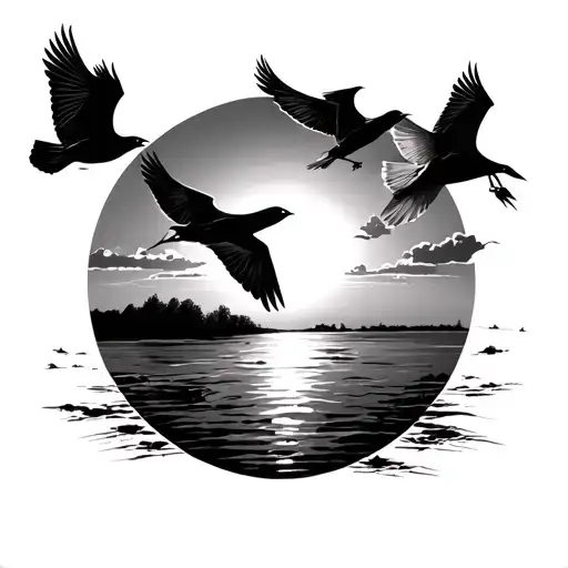 Birds Flying Towards The Sun Setting