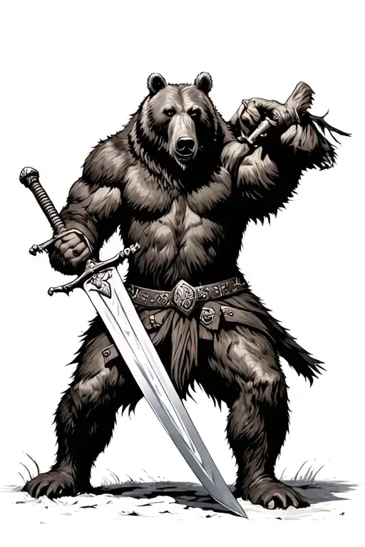 Viking Fighting With Sword Killing A Bear