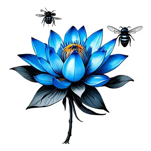 Blue Lotus Flower With Worker Bee