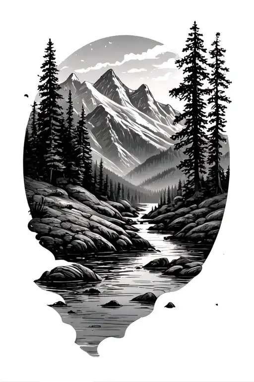 Nature Scene With Mountains And A River