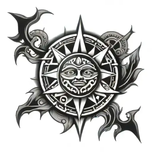 Thorn Branch Circle With An Aztec Sun Inside