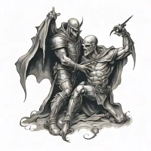 A Dramatic Scene Of Vampire-like Creatures Facing Off Against Armored Christian Soldiers