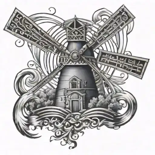 Windmill And Guitar Intertwined