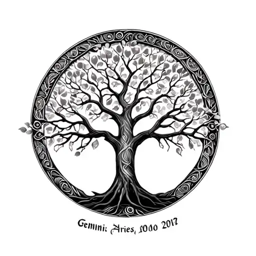 Tree Of Life With Gemini And Aries With Wife's Name And Wedding Date