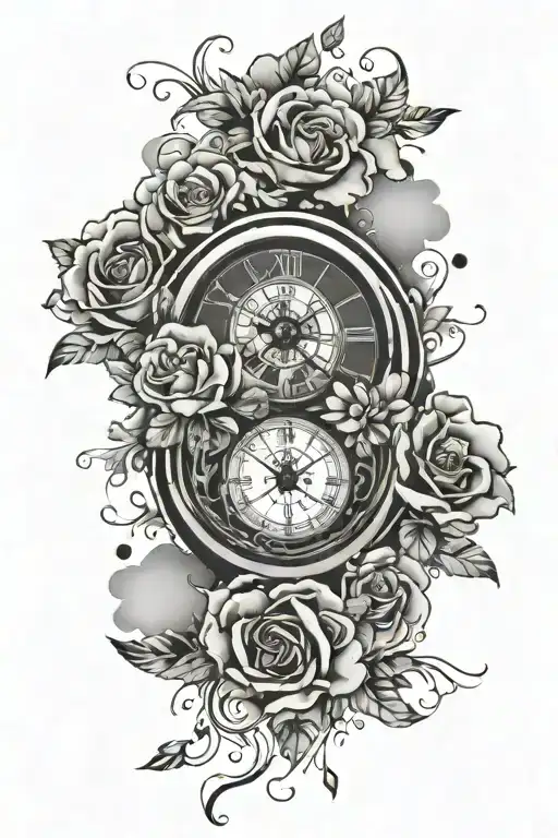 Clock With Flowers And Clouds Surrounding