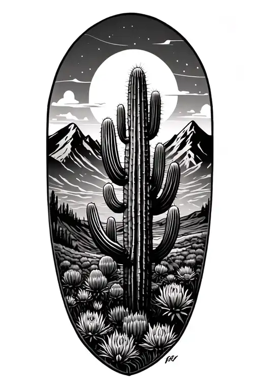 Western Cactus And Moutains