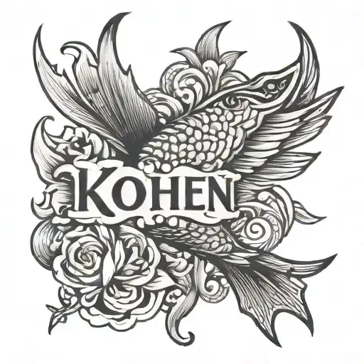 Hand Tattoo Featuring The Word 'Kohen' Incorporate The Pisces Symbol