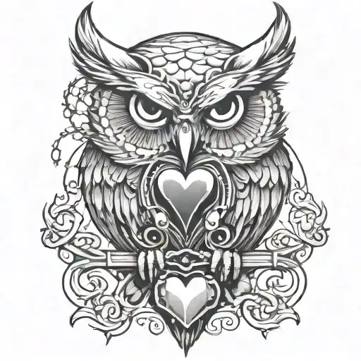 Owl With A Read Heart With Broken Chains Around Its Talons