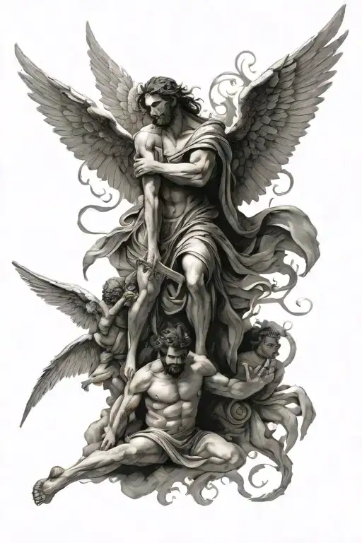 Incorporate A Bible Verse With Angels Fighting Demons