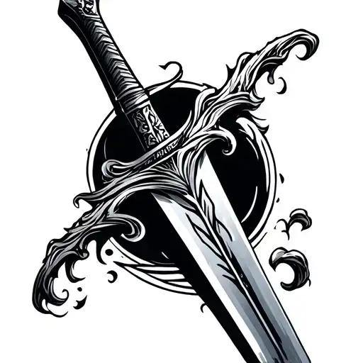 Wavy Sword Going Downward With A Shadow Around It