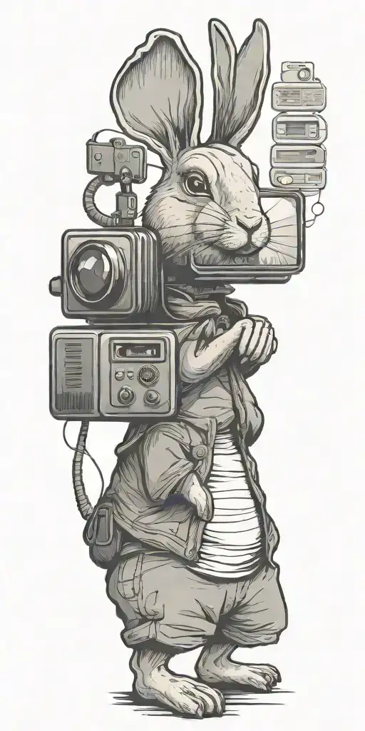 Rabbit With Tv For Head With Carrot On Screen