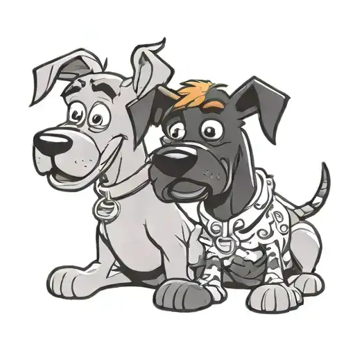 Shaggy And Scooby Doo Traditional Style Black And Grey