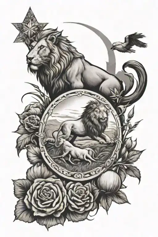Cross And Lion And Farm Scene